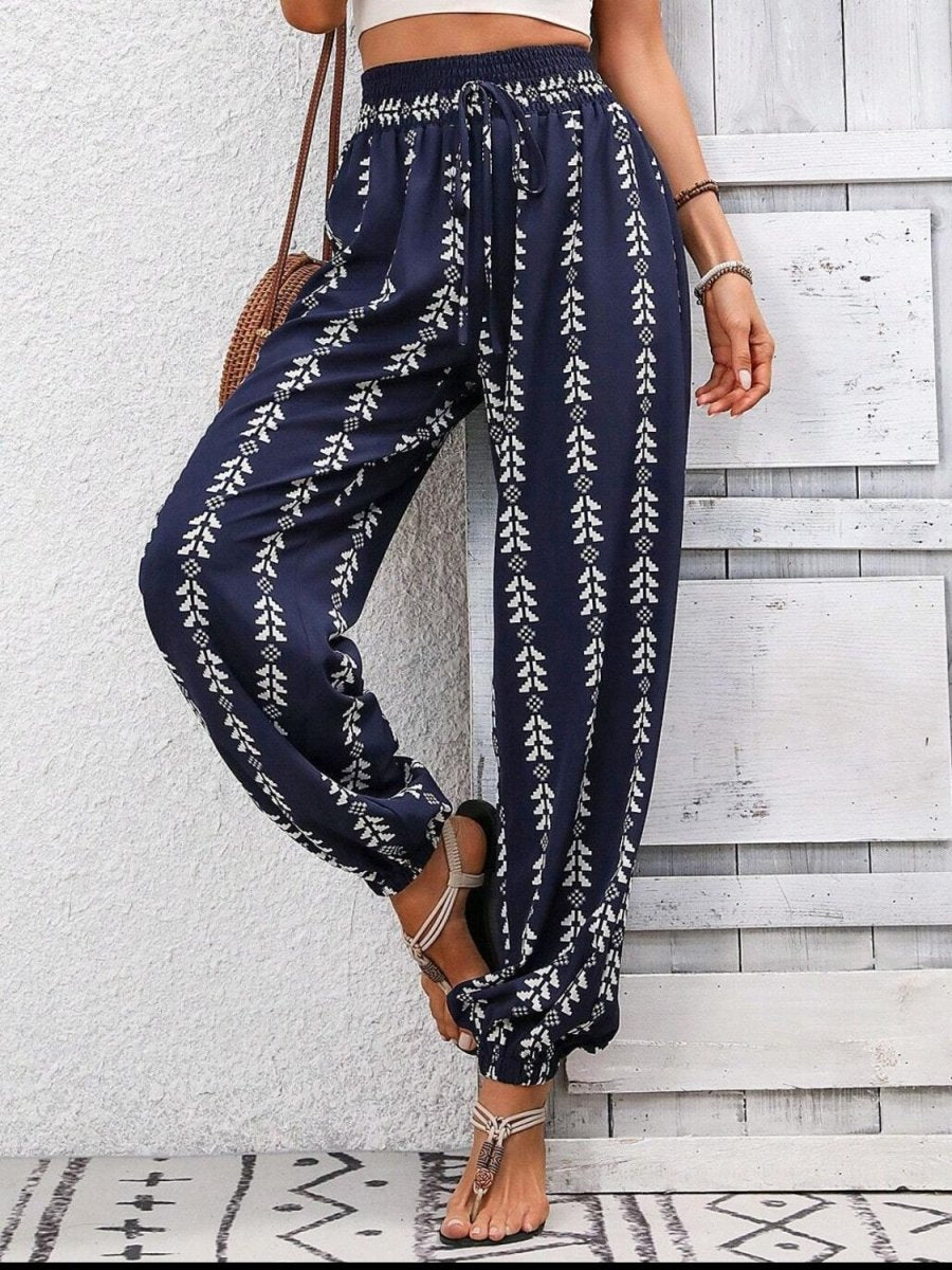 Tied Printed High Waist Pants - AMVIM