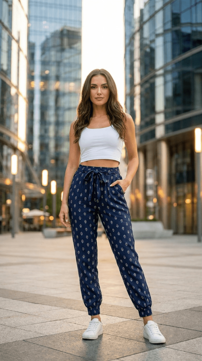 Tied Printed High Waist Pants - AMVIM