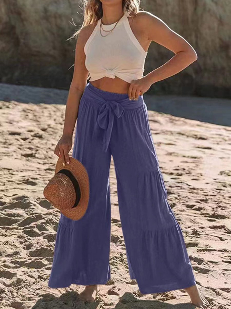 Tied Ruched Wide Leg Pants - AMVIM