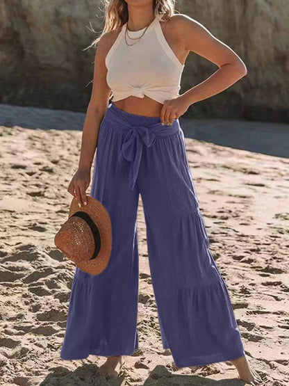 Tied Ruched Wide Leg Pants - AMVIM