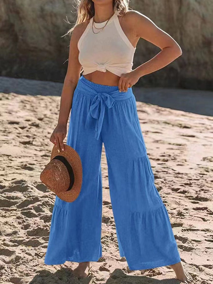 Tied Ruched Wide Leg Pants - AMVIM