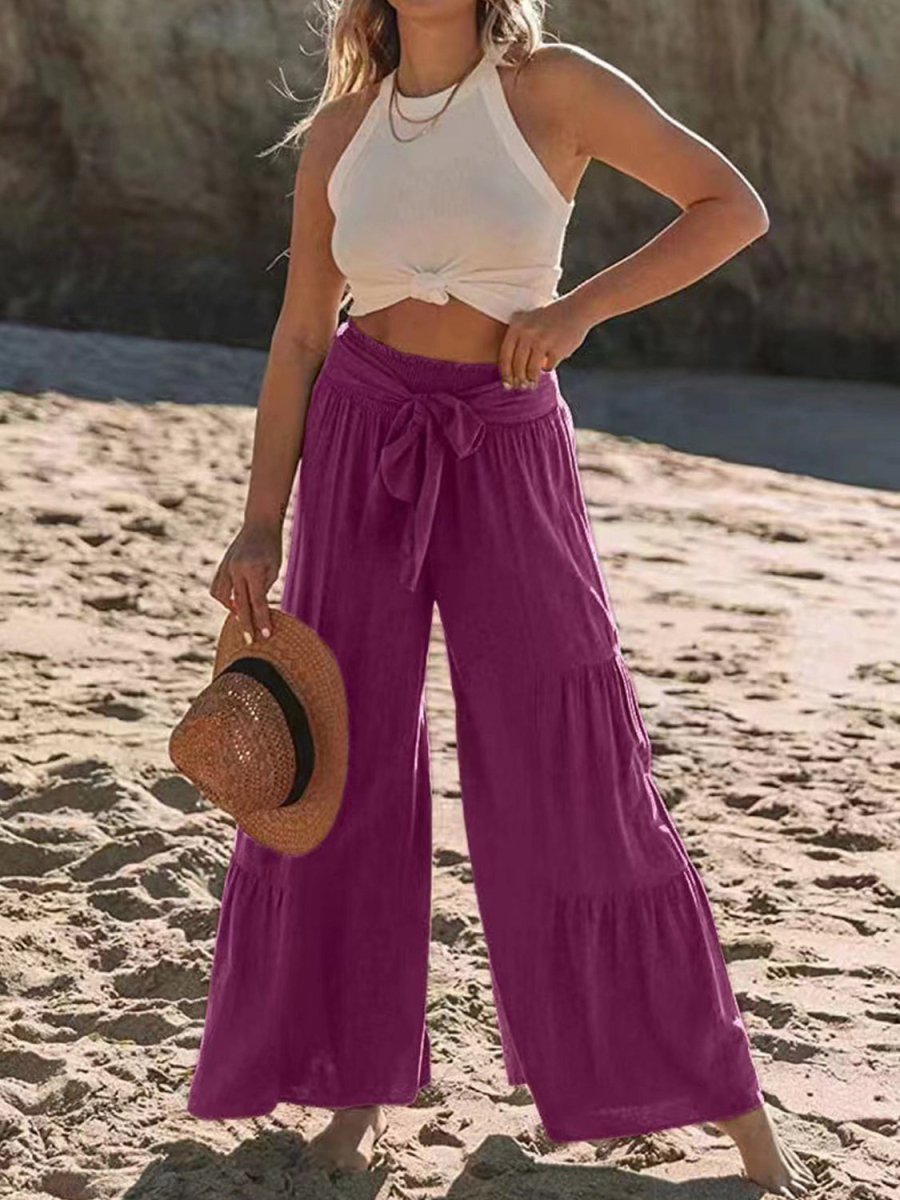 Tied Ruched Wide Leg Pants - AMVIM