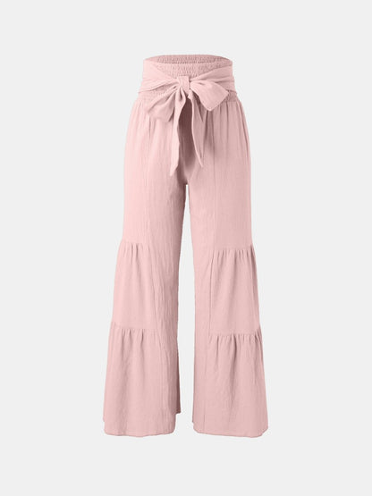 Tied Ruched Wide Leg Pants - AMVIM