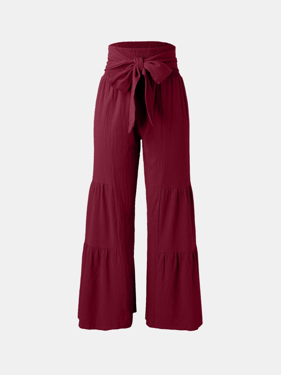 Tied Ruched Wide Leg Pants - AMVIM