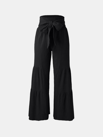 Tied Ruched Wide Leg Pants - AMVIM