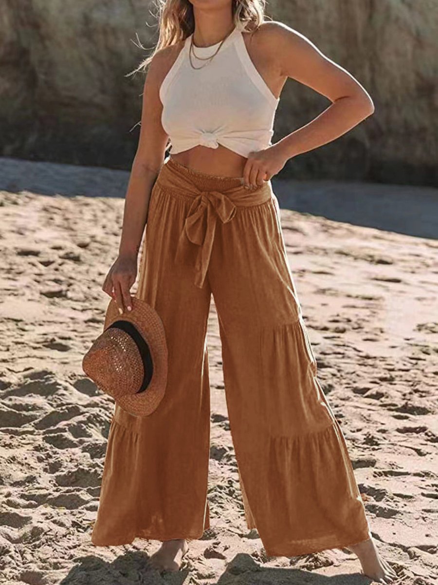 Tied Ruched Wide Leg Pants - AMVIM