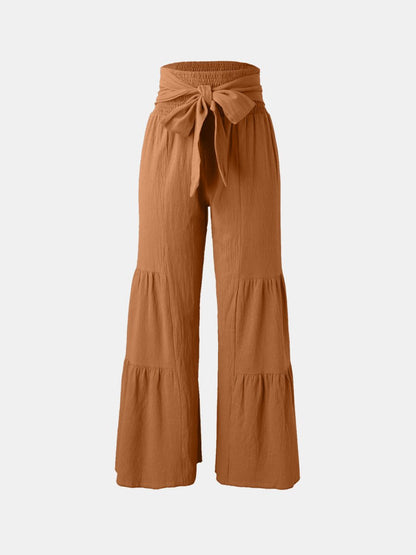 Tied Ruched Wide Leg Pants - AMVIM