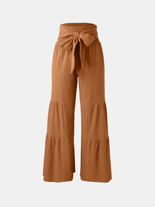 Tied Ruched Wide Leg Pants - AMVIM