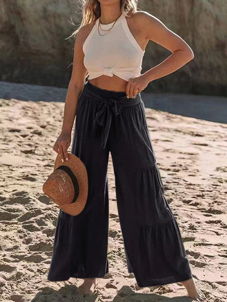 Tied Ruched Wide Leg Pants - AMVIM