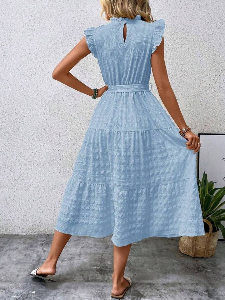 Tied Ruffled Cap Sleeve Midi Dress - AMVIM