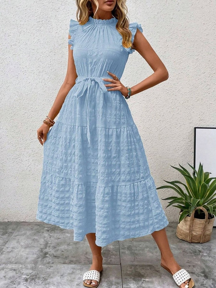 Tied Ruffled Cap Sleeve Midi Dress - AMVIM