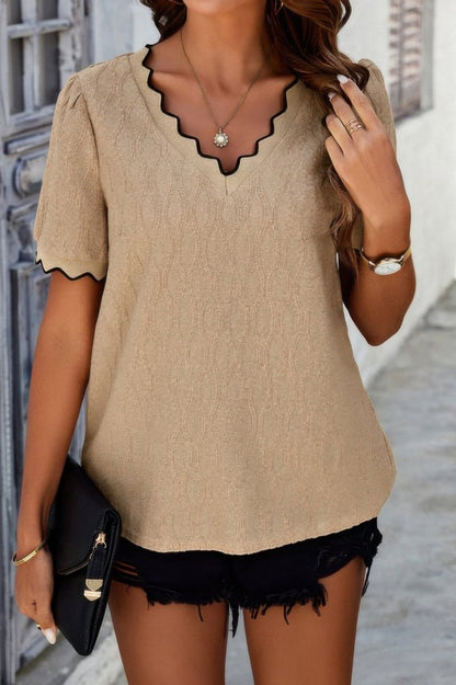 Top knit drop shoulder V neck lightweight casual pullover - AMVIM