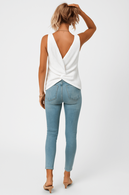 Top sleeveless knit cross back striped vest for layering - AMVIM