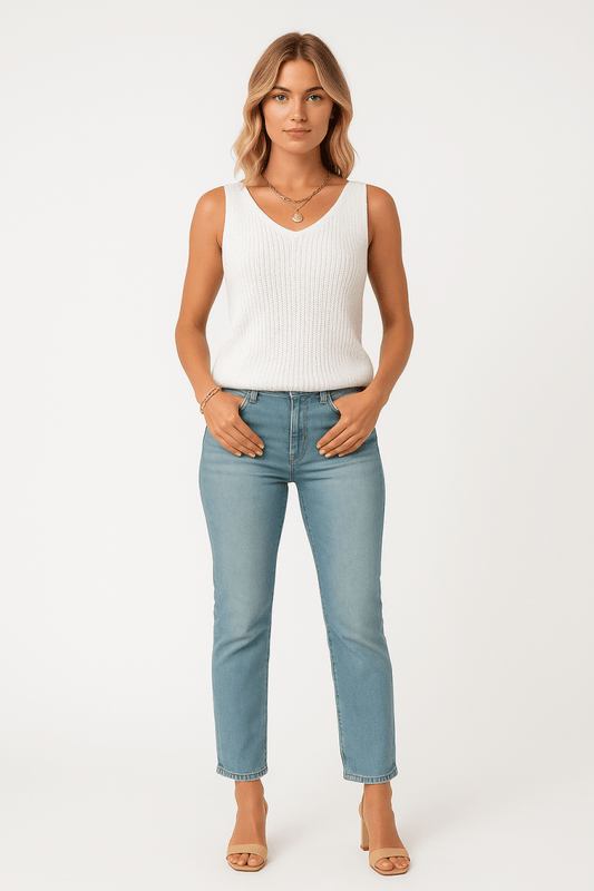 Top sleeveless knit cross back striped vest for layering - AMVIM