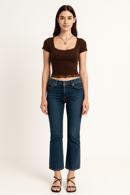 Top square neck lace trim high waist casual tank - AMVIM