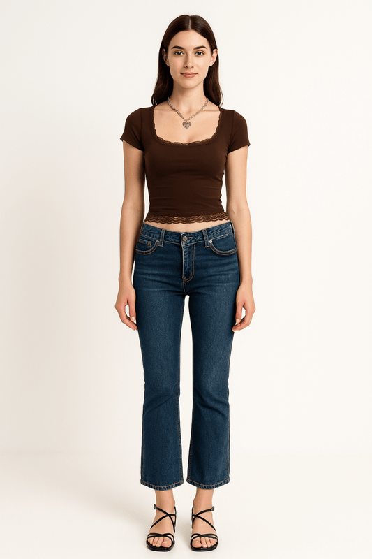 Top square neck lace trim high waist casual tank - AMVIM