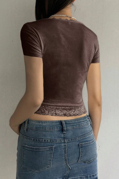 Top square neck lace trim high waist casual tank - AMVIM
