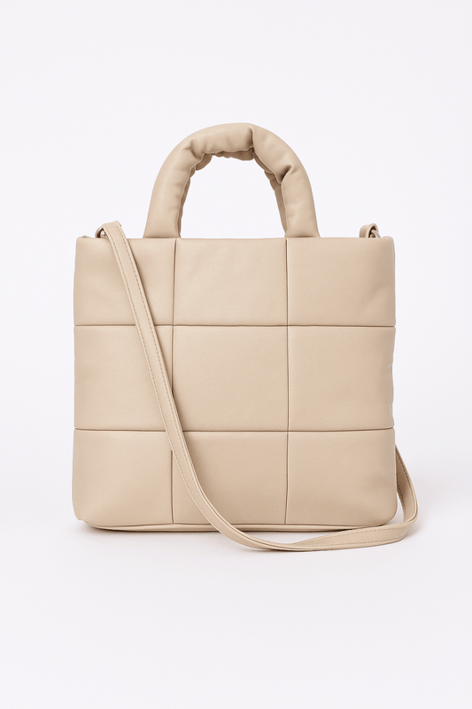 Tote faux‑leather quilted padded handbag with strap - AMVIM