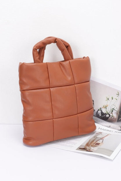Tote faux‑leather quilted padded handbag with strap - AMVIM