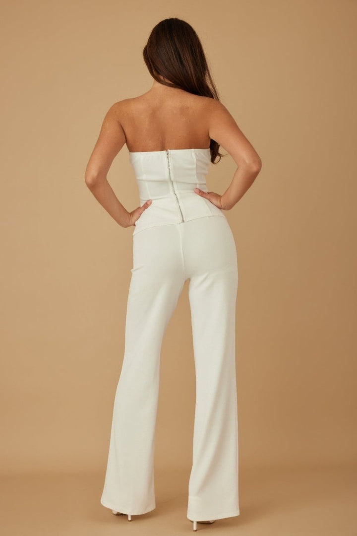 Two - Piece Beige Crystal Embellished Tailored Set - AMVIM | SKU: 59553b.M