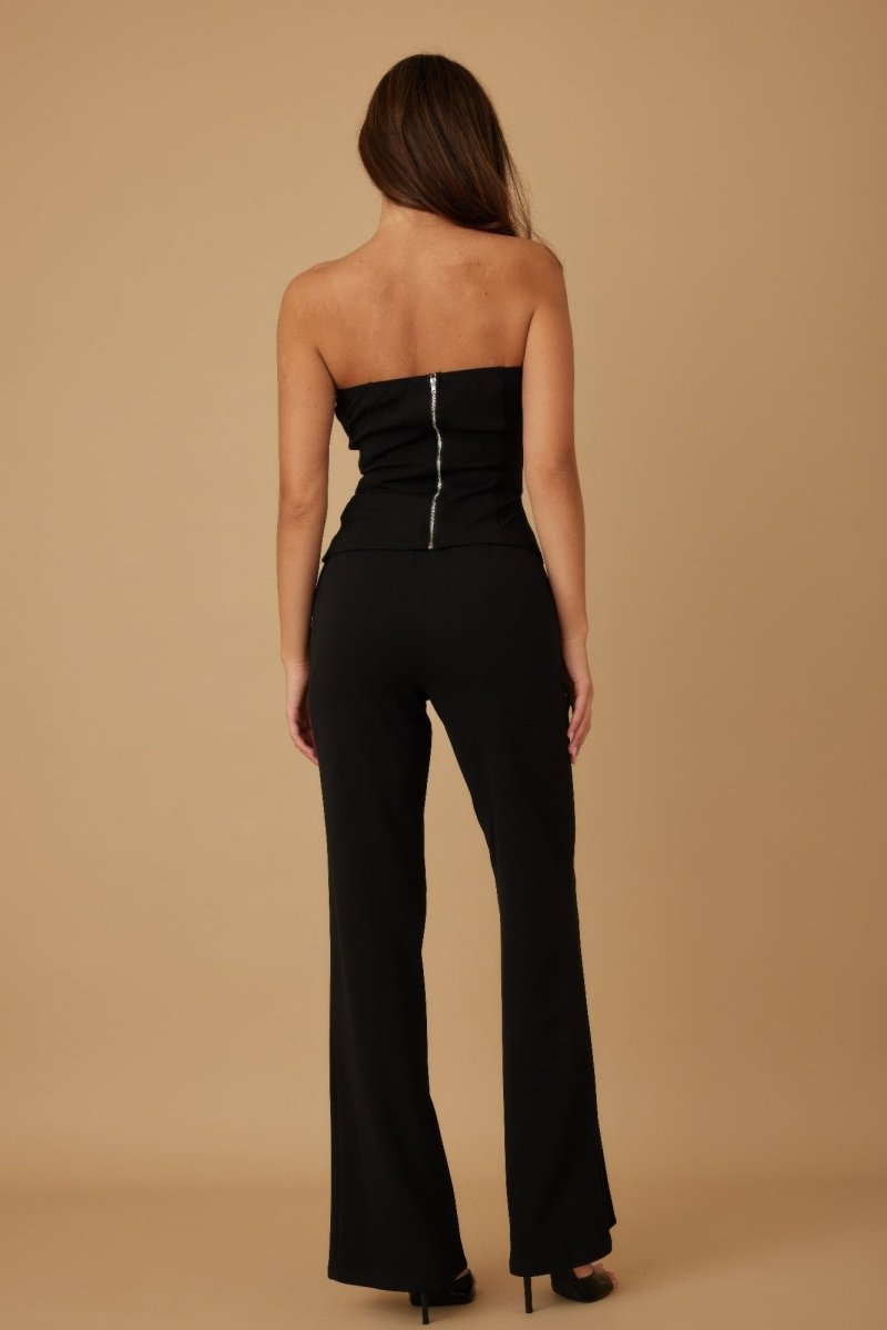 Two - Piece Beige Crystal Embellished Tailored Set - AMVIM