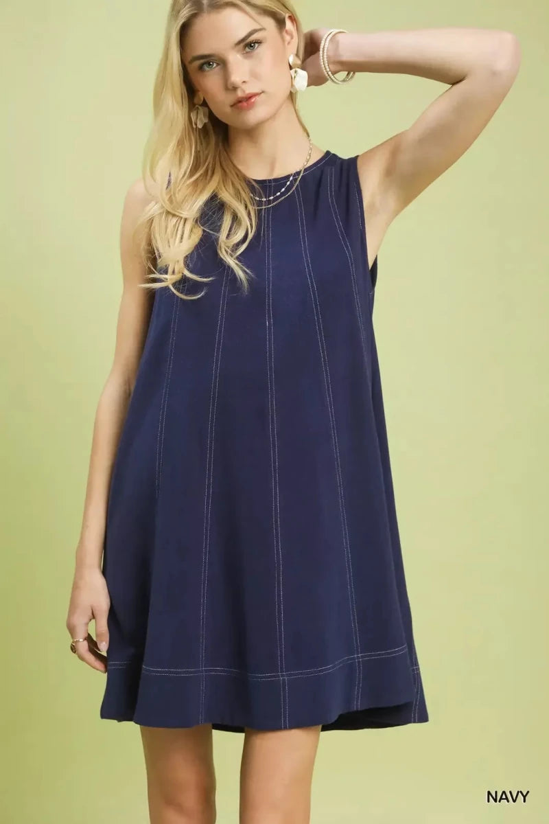 Umgee Linen Sleeveless Swing Dress - AMVIM