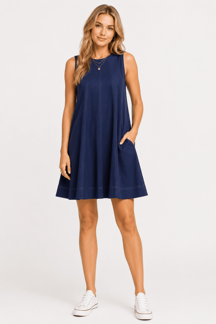 Umgee Linen Sleeveless Swing Dress - AMVIM