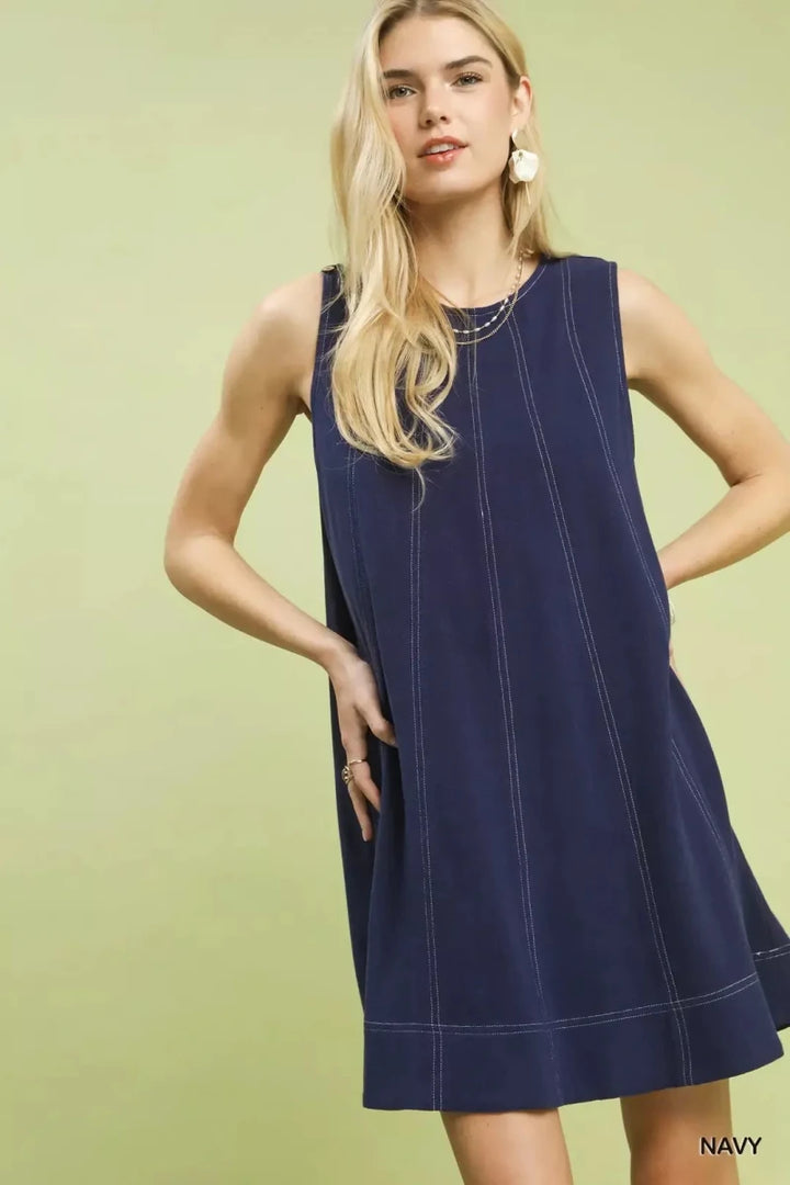 Umgee Linen Sleeveless Swing Dress - AMVIM