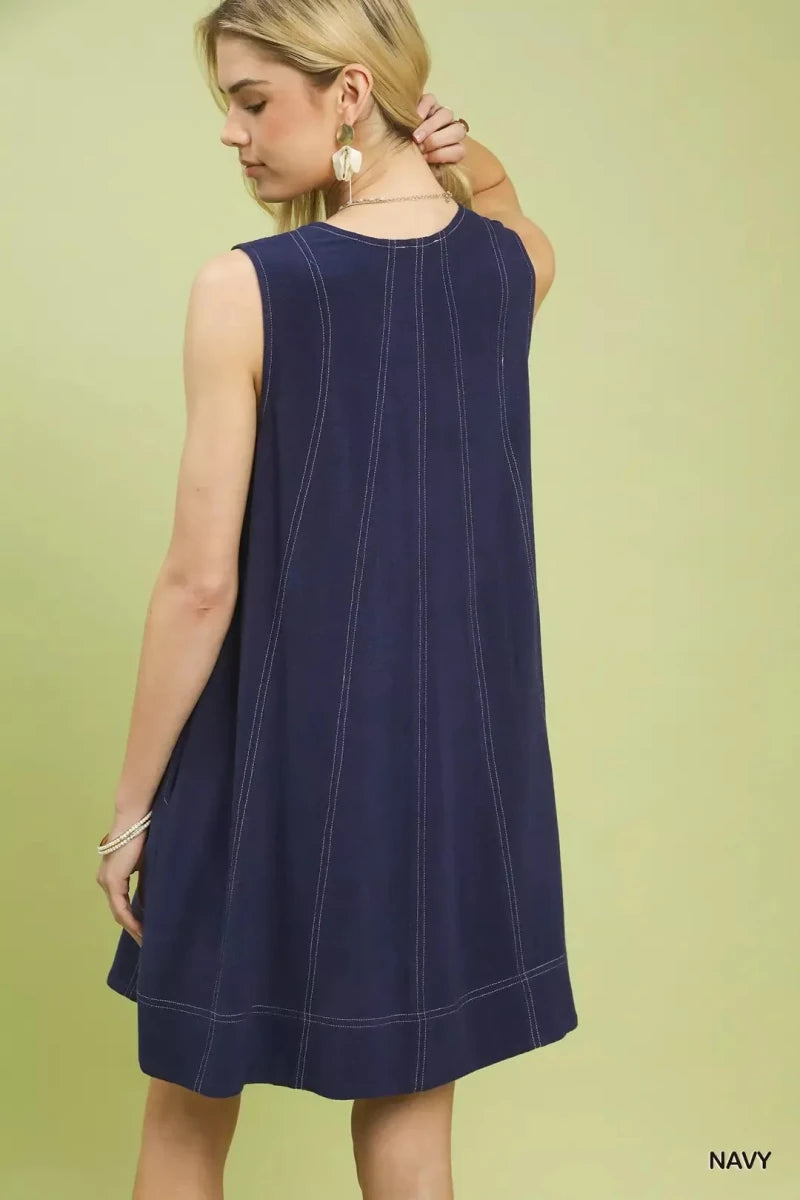 Umgee Linen Sleeveless Swing Dress - AMVIM