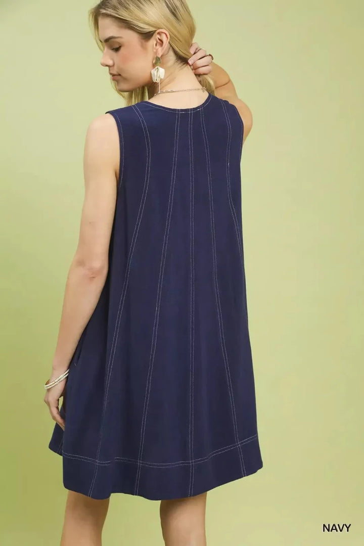Umgee Linen Sleeveless Swing Dress - AMVIM