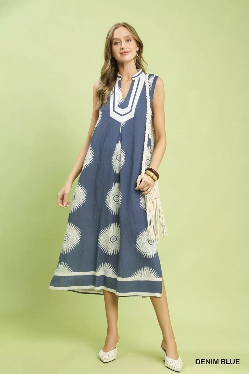 Umgee Sleeveless Geometric Midi Dress - AMVIM