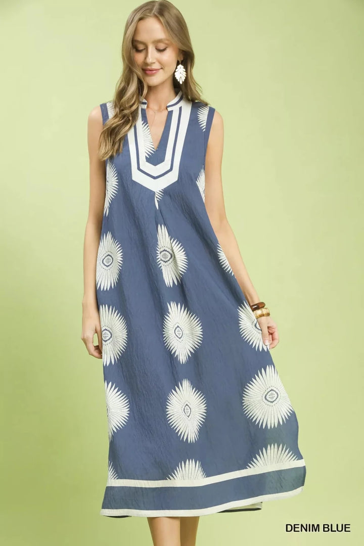 Umgee Sleeveless Geometric Midi Dress - AMVIM