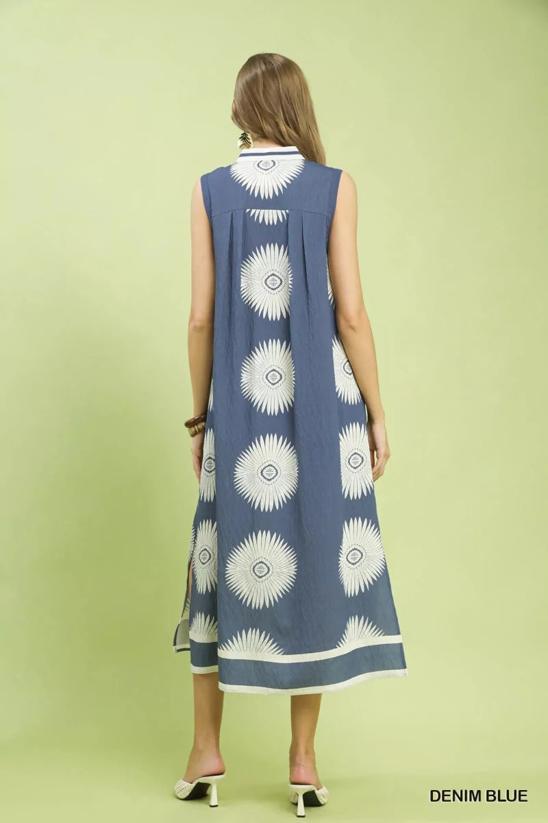 Umgee Sleeveless Geometric Midi Dress - AMVIM
