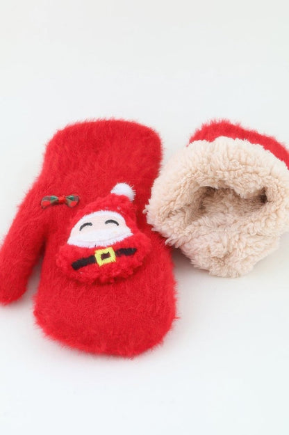 Unisex Cozy Knit Holiday Mitten Gloves with Santa Design - AMVIM