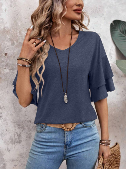 V-Neck Half Sleeve Blouse - AMVIM