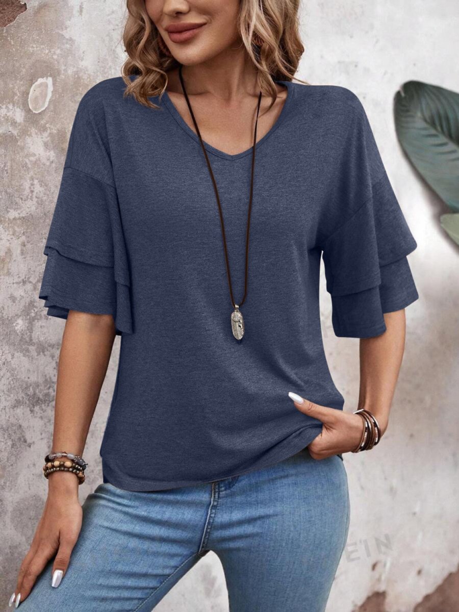 V-Neck Half Sleeve Blouse - AMVIM