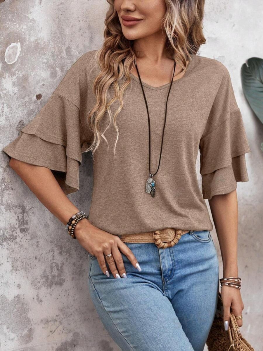 V-Neck Half Sleeve Blouse - AMVIM