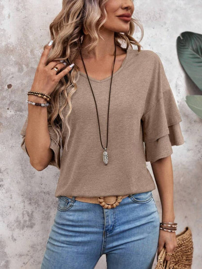 V-Neck Half Sleeve Blouse - AMVIM