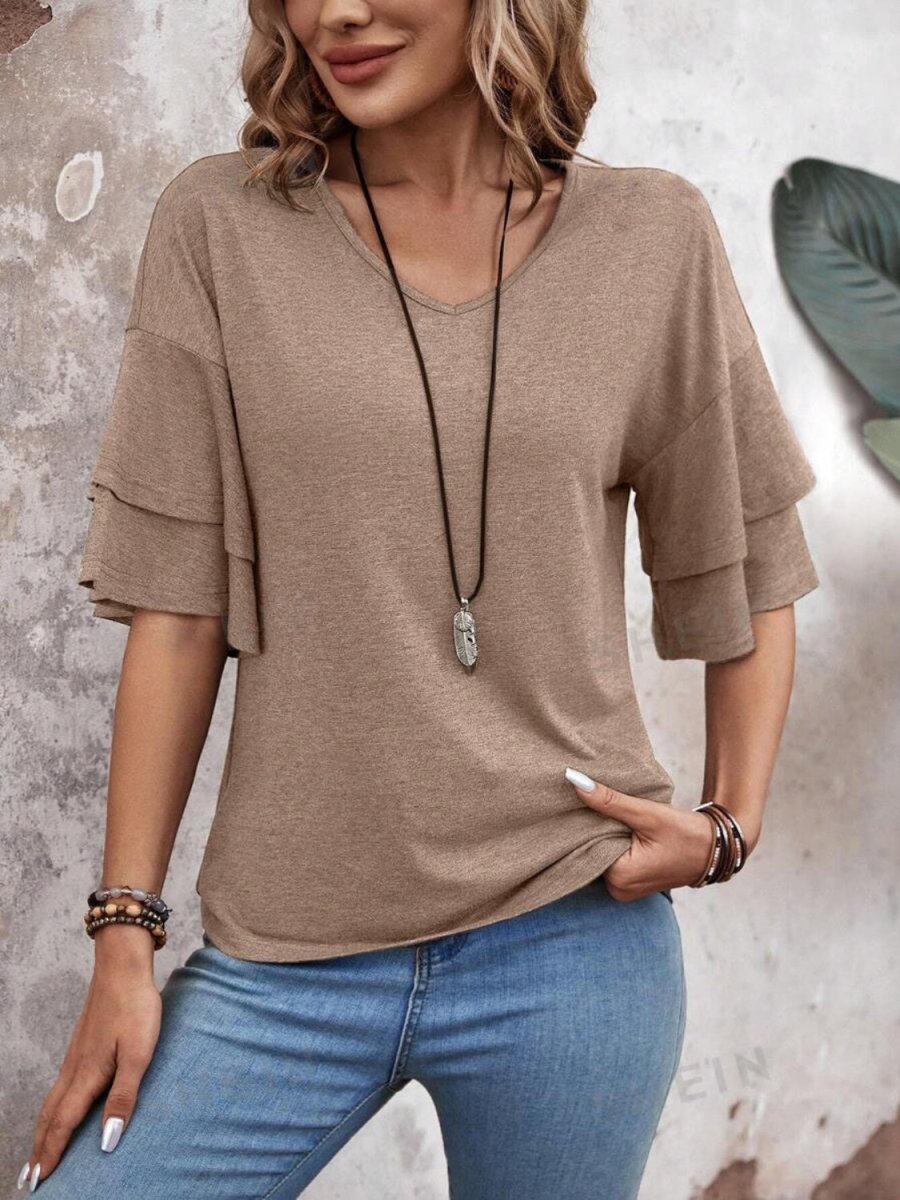 V-Neck Half Sleeve Blouse - AMVIM