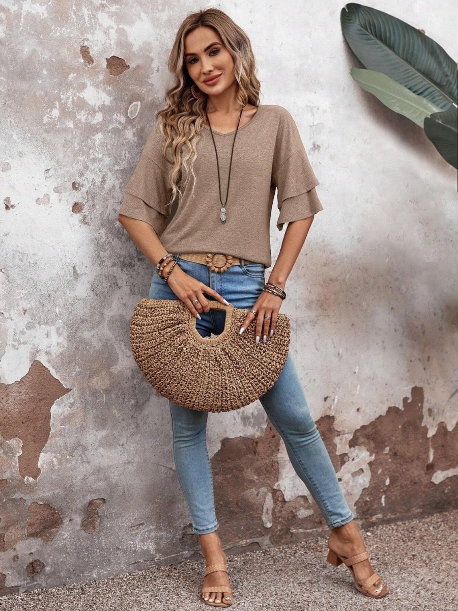 V-Neck Half Sleeve Blouse - AMVIM