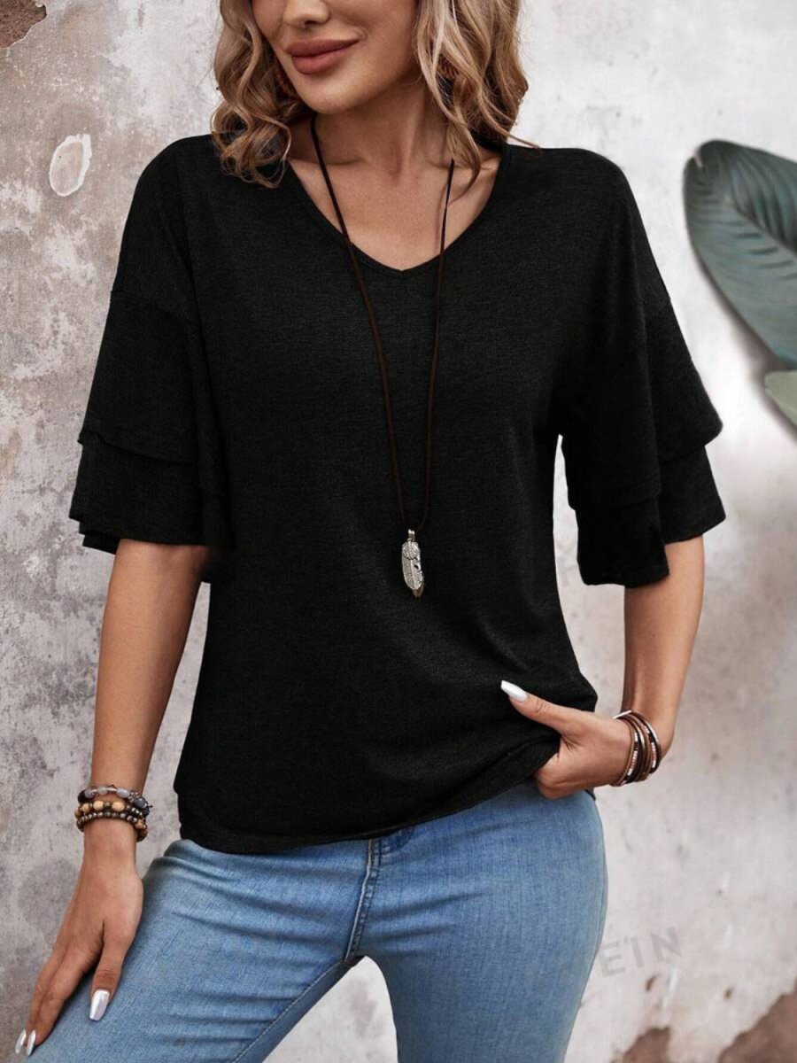 V-Neck Half Sleeve Blouse - AMVIM