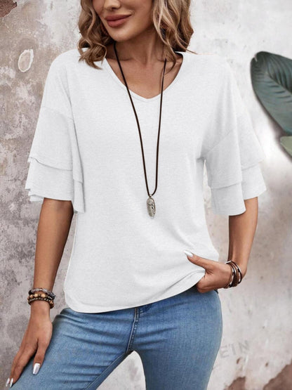 V-Neck Half Sleeve Blouse - AMVIM