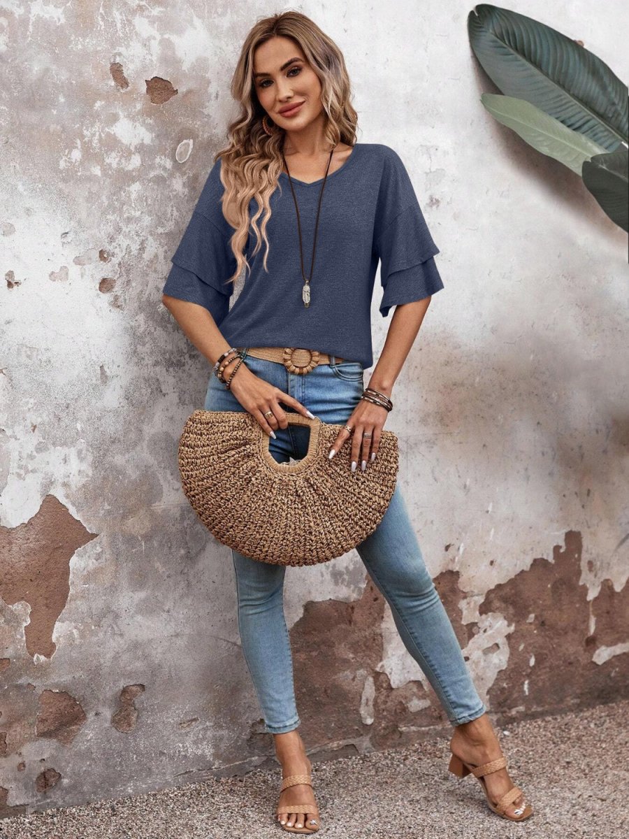 V-Neck Half Sleeve Blouse - AMVIM