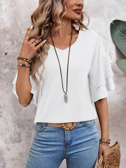 V-Neck Half Sleeve Blouse - AMVIM