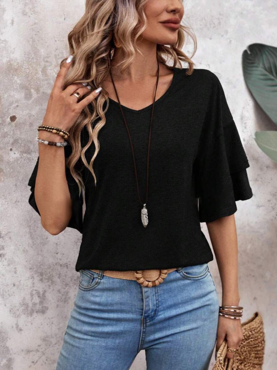 V-Neck Half Sleeve Blouse - AMVIM