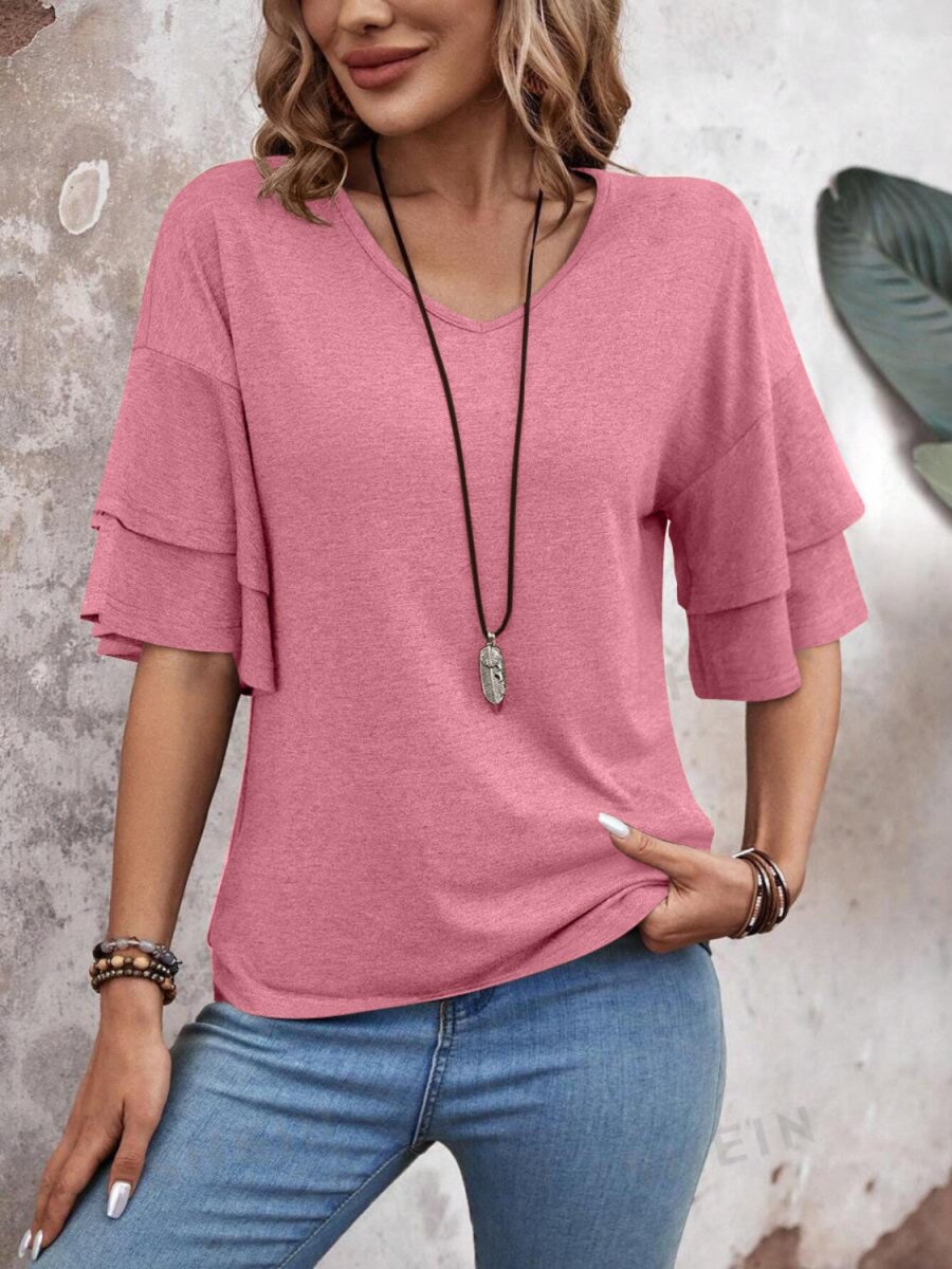 V-Neck Half Sleeve Blouse - AMVIM