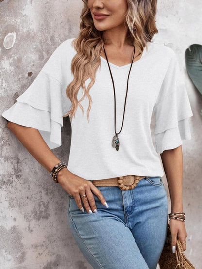 V-Neck Half Sleeve Blouse - AMVIM