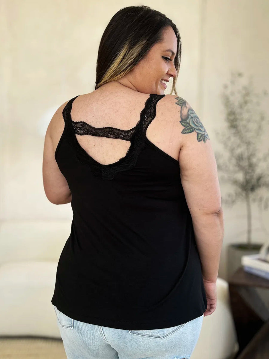 V - Neck Lace Trim Tank Top For Layered Everyday Wear - AMVIM