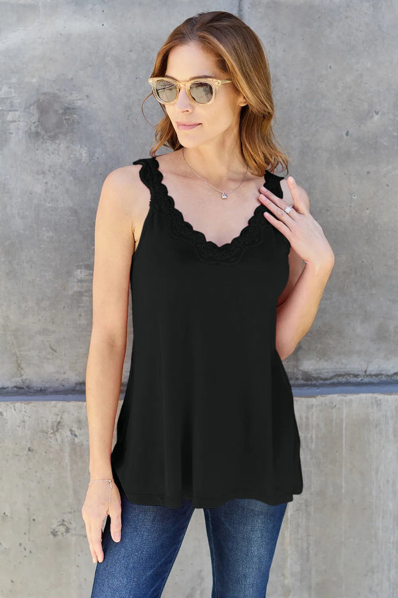 V - Neck Lace Trim Tank Top For Layered Everyday Wear - AMVIM