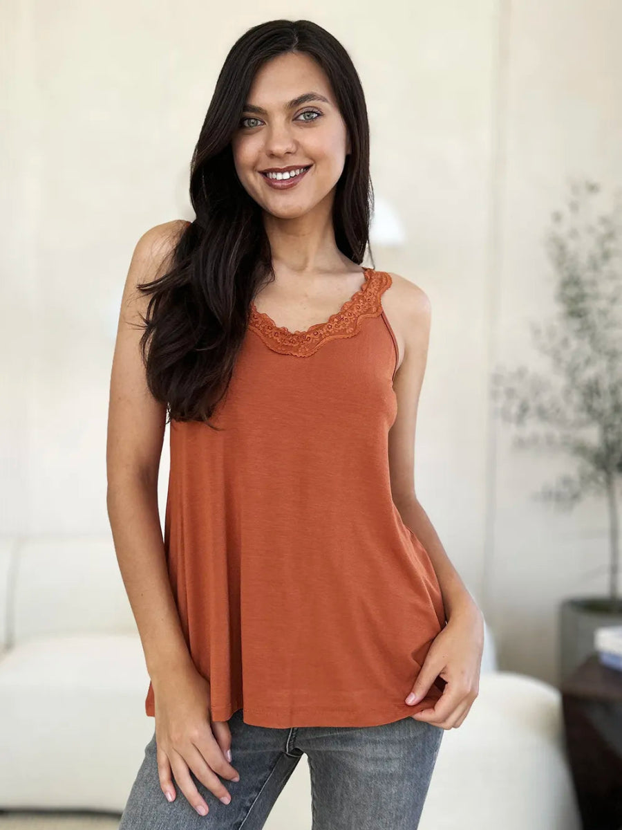 V - Neck Lace Trim Tank Top For Layered Everyday Wear - AMVIM